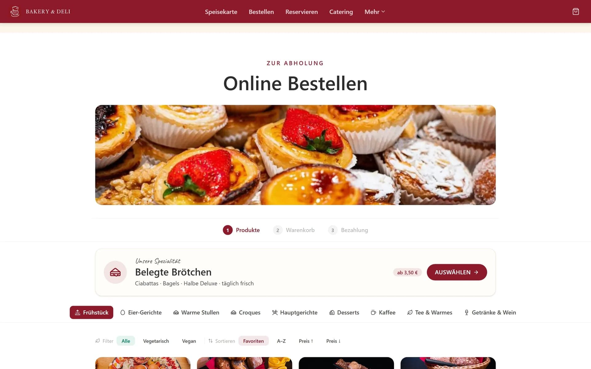 Online-Bestellung zur Abholung mit Produktauswahl und Warenkorb